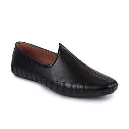 FAUSTO Men Black Lightweight PU Mojaris-image-52