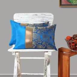 ANS Turquoise Blue Set of 2 Floral Rectangle Cushion Covers-48