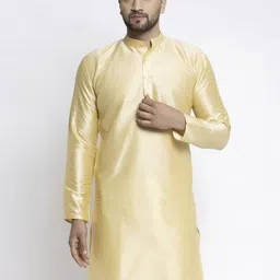 Jompers Men Gold Solid Straight Kurta-image-59