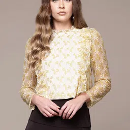 bebe Future Glam Ruffles Rule Metallic Lace Crop Top-image-24