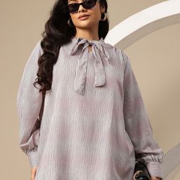 Sztori Plus Size Striped Tie-Up Neck Top-image-29