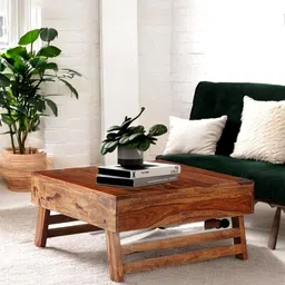 Ikiriya Coffee Brown Wood Contemporary Natural Teak Finish Square Coffee Table-image-31