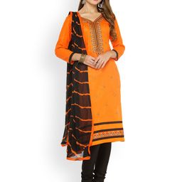 Kvsfab Orange & Black Satin Unstitched Dress Material-image-46