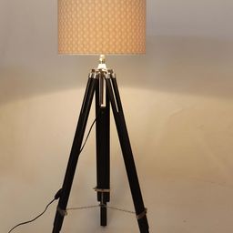 Grated Ginger Beige & White Printed Cylindrical Shaped Lampshade-17