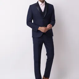 Blackberrys Men Navy Blue Solid Single-Breasted Slim-Fit Three-Piece Suit-image-13