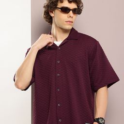Kook N Keech Men Premium Textured Cuban Collar Relaxed Fit Casual Shirt-image-95