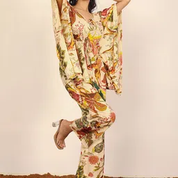 KAORI BY SHREYA AGARWAL Floral Printed Cotton Kaftan Top With Trousers Co-Ords-picture-17