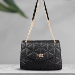 Accessorize London Women's Faux Leather Black Eva Quilt Shoulder Sling bag-29