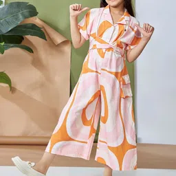 Peppermint Girls Shirt Collar Printed Basic Jumpsuit-51