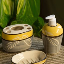 ExclusiveLane Set of 3 Grey & Yellow Printed Ceramic Bathroom Accessories Set-image-31