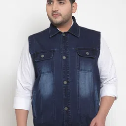plusS Men Blue Solid Denim Jacket-picture-19