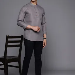 Inddus Solid Linen Blend Kurta-image-11