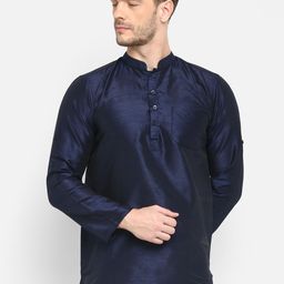 Hangup Men Navy Blue Mandarin Collar Kurta-23