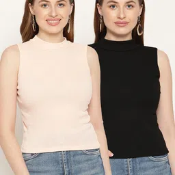 Miaz Lifestyle Pack Of 2 Peach-Coloured & Black Top-image-52