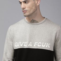 French Connection Men Grey And Black Colourblocked Pullover Sweatshirt-picture-17