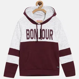 3PIN Girls Burgundy Colourblocked Hooded Sweatshirt-image-70