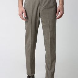 Peter England Men Grey Slim Fit Self Design Formal Trousers-image-1