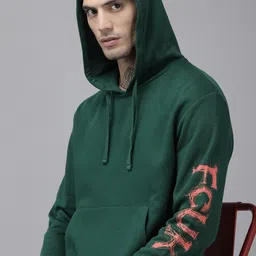 French Connection Men Green Brand Logo Printed Hooded Sweatshirt-image-82