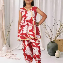 Cutiekins Girls Floral Printed Angrakha Gotta Patti Kurta With Dhoti Pants-picture-13