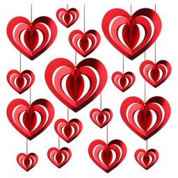AMFIN 3D Heart Rotating Pendant Set For Birthday Decorations & Baby Shower Red Glitter - Pack Of 16-6