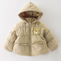 Little Kangaroos Full Sleeves Quilted Winter Jacket with Bear Patch - Beige-picture-28