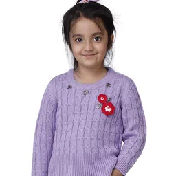 JoE Hazel Full Sleeves Daffodil Detailed Woven Design Pullover Sweater - Lavender-picture-16