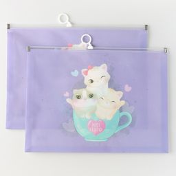 Zoe Kitty Printed Zipper A4 Folder Pack of 2 - Purple-image-74
