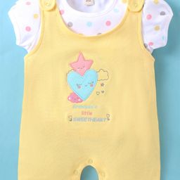 ToffyHouse Cotton Heart Embroidered Dungaree Style Romper with Half Sleeves Inner Tee - Yellow-image-62