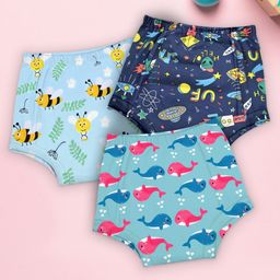 Moms Home 100% Cotton Unisex Baby Padded Underwear -Bee,Fish & Rocket -Size 0 (6-12M) - Pack of 3-28