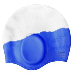 KARBD Ear Cover Hair Protection Silicone Swimming Cap Universal Size - Multicolor White Blue-28
