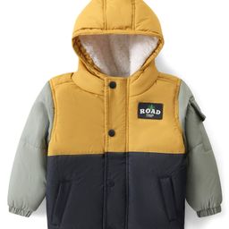 Babyhug Woven Full Sleeves Hooded Jacket with 3D Applique - Mustard Yellow-image-28