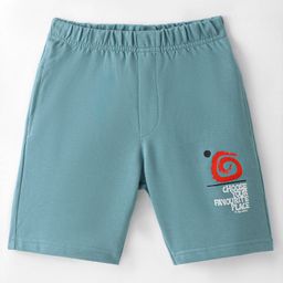 Evimo Looper Knit Knee Length Shorts with Text Print - Blue-image-15
