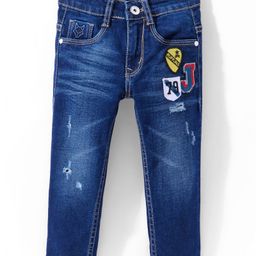 Ruff Full Length Denim Jeans with Number Patch Solid Colour - Blue-image-18