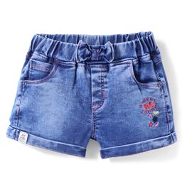 Olio Kids Above Knee Length Washed Denim Shorts with Bow Applique & Hears Embroidery - Light Blue-image-70