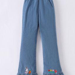 Mark & Mia Cotton Blend Full Length Flared Washed Jeans with Bunny Embroidery - Light Blue-image-15
