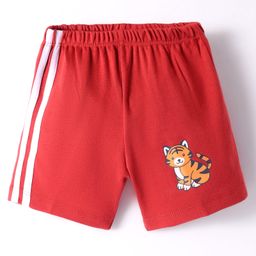Tango Single Jersey Knit Knee Length Shorts With Tiger Print - Red-image-9
