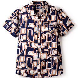 Pine Kids Viscose Woven Half Sleeves Abstract Printed Shirt - Navy Blue-image-38