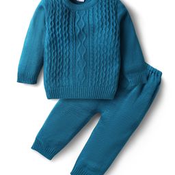 Babyhug Acrylic Knitted Full Sleeves Sweater Set With Cable Knit Design - Blue-image-67