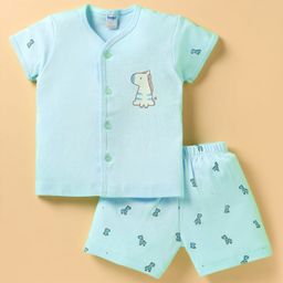 Tango Interlock Knit Half Sleeves Shorts Night Suit With Animal Print - Aqua Blue-image-19