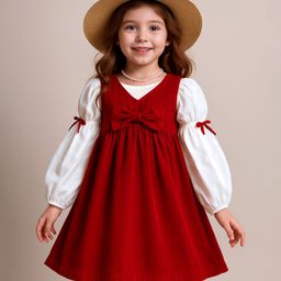 Babyhug Cotton Knit Frock & Full Balloon Sleeves Inner Tee With Bow Applique - Red & White-image-31