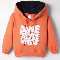 Tango Knit Full Sleeves Hooded Fleece Sweatshirt with Text Print - Orange-picture-37