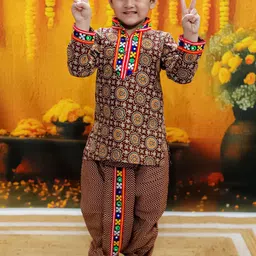 BownBee Boys Floral Embroidered Regular Pure Cotton Kurta with Dhoti Pants-picture-10