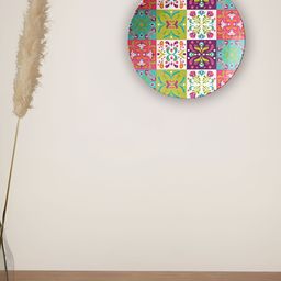 THE QUIRKY HOME White & Green Mexican Tile Inspired Printed Ceramic Decorative Wall Plate-image-79