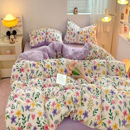 JC HOME Purple & Cream-Coloured Floral Polycotton 3 Piece Single Regular Bedding Set-54