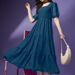 Jash Creation Women Square Neck Tiered Fit and Flare Maxi Dress-image-65
