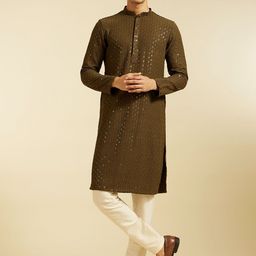 Diwas by Manyavar Ethnic Motifs Embroidered Mandarin Collar Sequinned Straight Kurta-picture-4