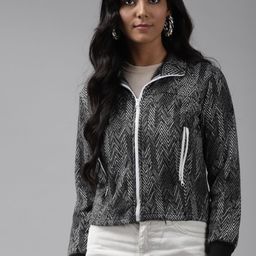 The Roadster Lifestyle Co. Chevron Printed Cotton Spread Collar Front-Open Jacket-image-97