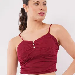 Deshi Girl Women Shoulder Straps Ruched Crop Top-picture-9