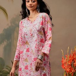 ADA Ethnic Motifs Embroidered Chikankari Chikankari Kurti-image-35