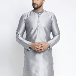 Jompers Men Silver-Toned Solid Pathani Kurta-picture-45
